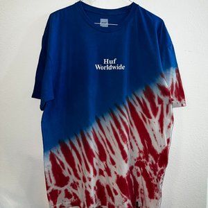 Huf Men's Large Red, White, and Blue Tye-Dye Shirt